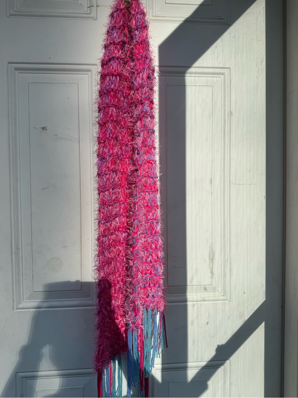 Homemade Fuzzy Pink Fringe Scarf - Women Accessories